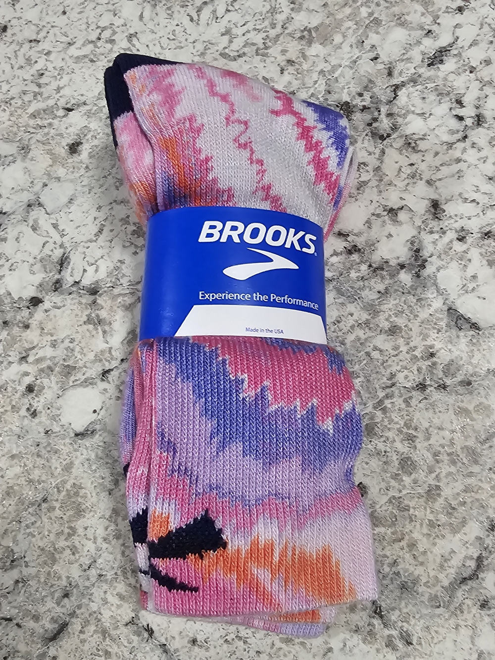 Brooks Pacesetter Crew Socks M Pink Purple Orange Tie Dye Running NWT